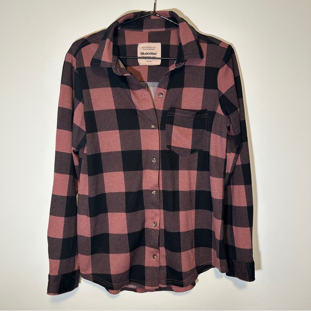 Bluenotes Black and Pink Plaid Boyfriend Fit Shirt